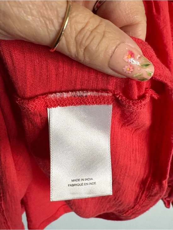 Express Red/Orange Eyelet Puff Sleeve Knit Top Size S Y2K Cottagecore Boho - Picture 4 of 8